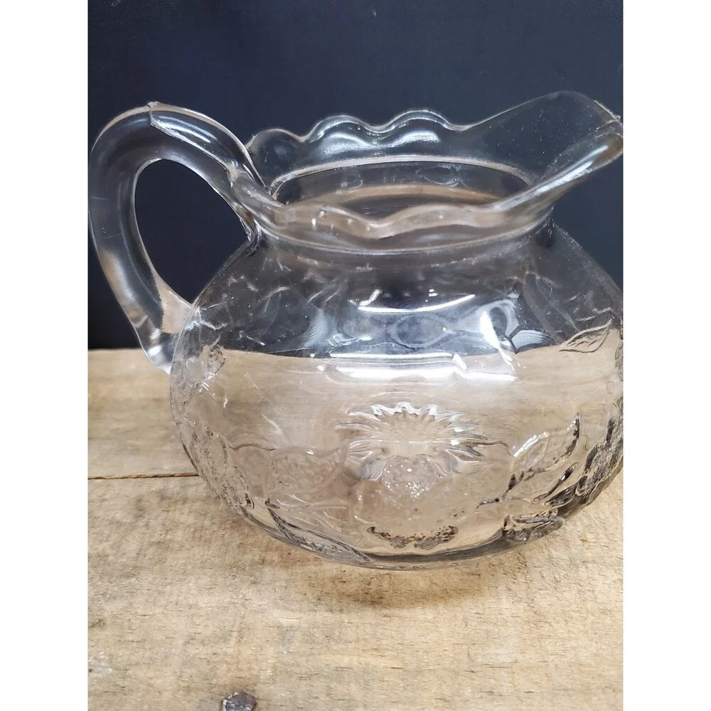 Jenkins Glass Antique Daisy Leaf Band Open Sugar and Creamer Clear Glass